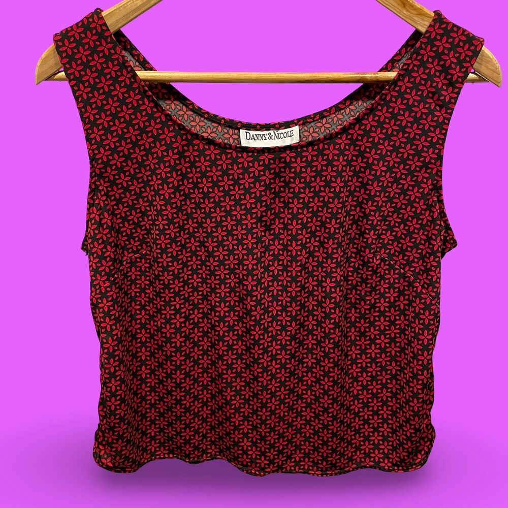 Cute Y2K slinky ruched side crop flowy top floral Danny & Nicole red floral